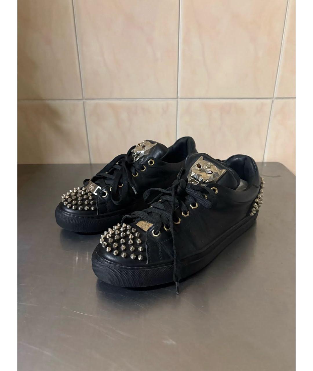 PHILIPP PLEIN Черные кожаные кеды, фото 3