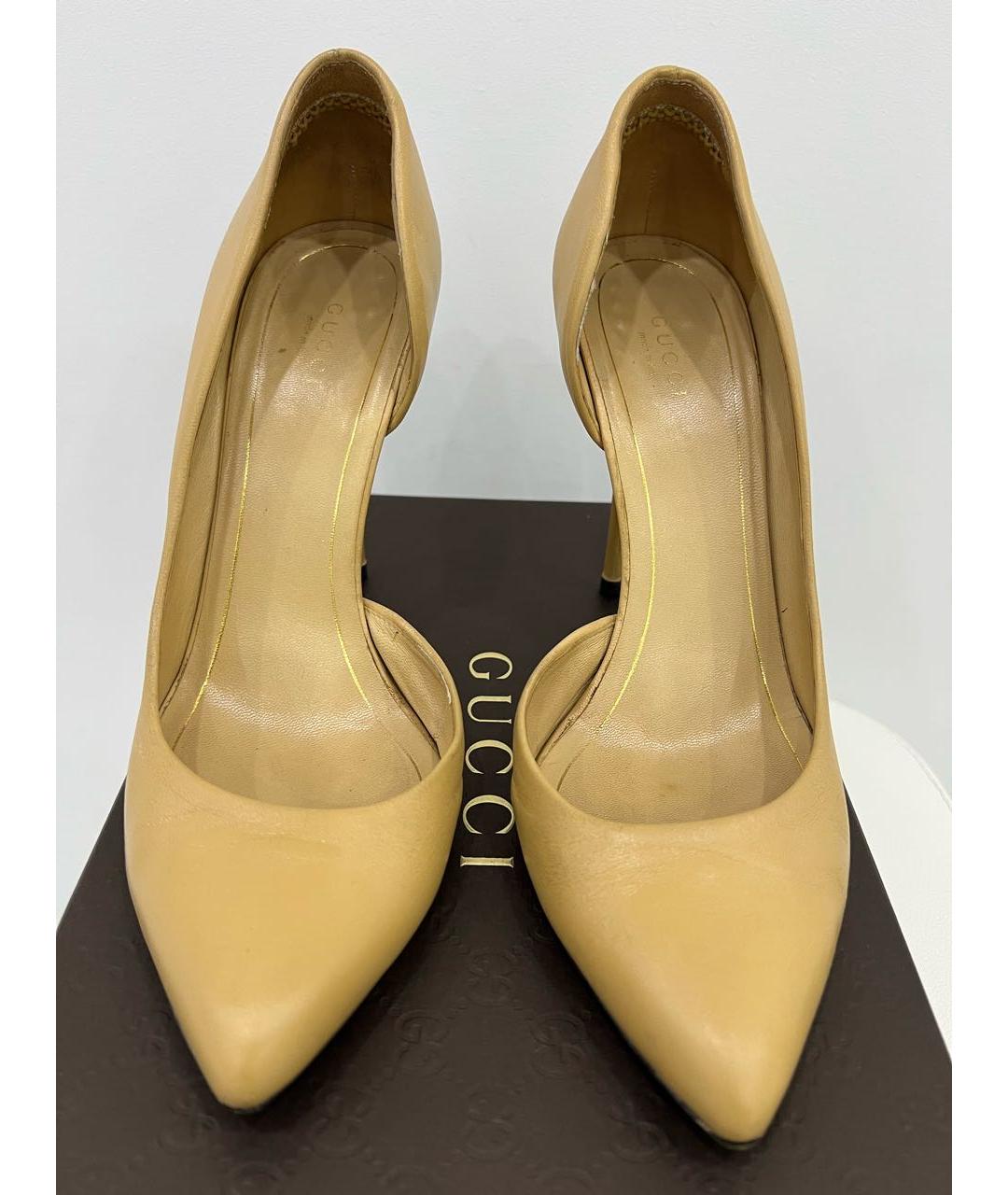 GUCCI Бежевые кожаные туфли, фото 3