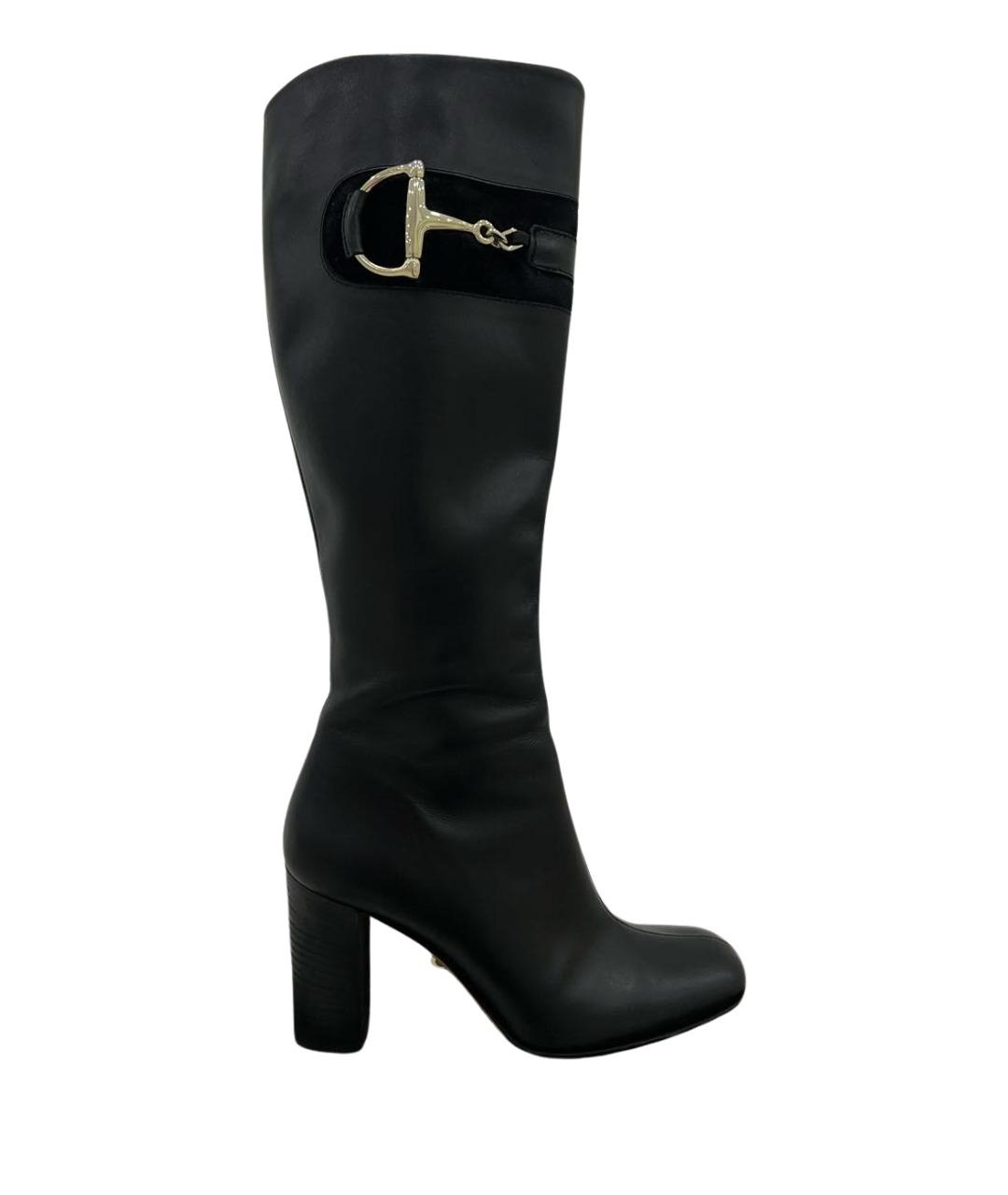 GUCCI Черные кожаные сапоги, фото 1