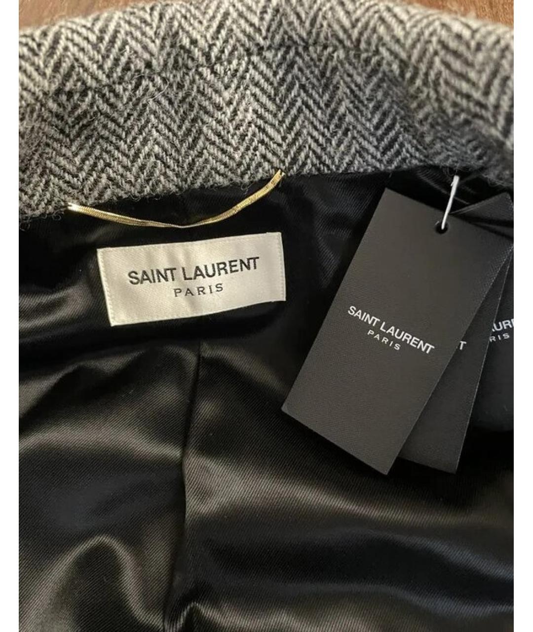 SAINT LAURENT Серое шерстяное пальто, фото 5