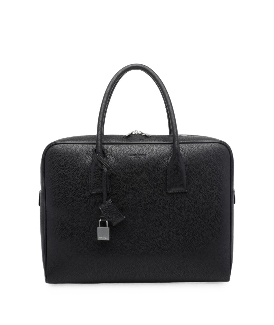 SAINT LAURENT Черный кожаный портфель, фото 1
