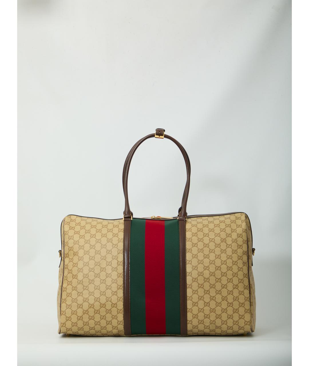 GUCCI Бежевая дорожная/спортивная сумка из канвы, фото 6