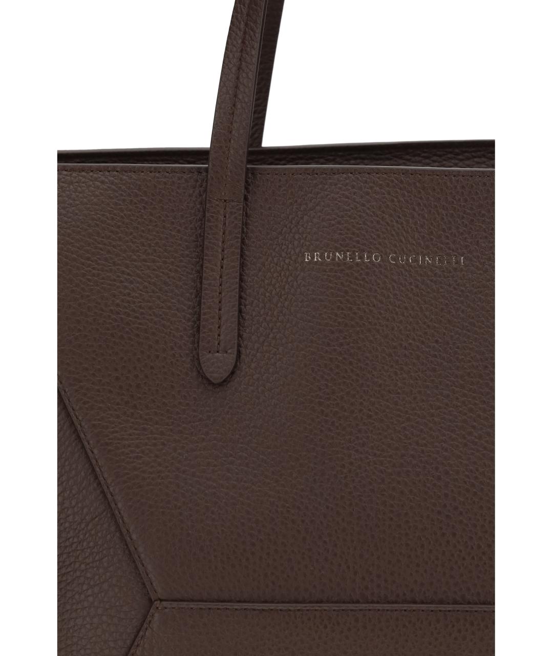 BRUNELLO CUCINELLI Коричневая кожаная сумка тоут, фото 4