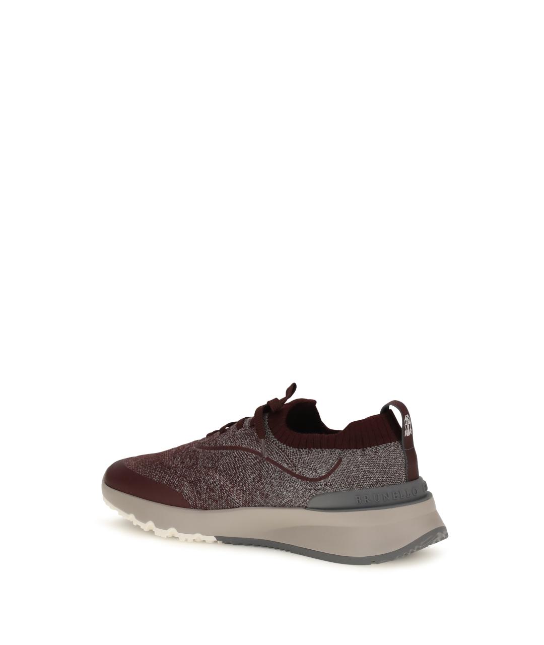 BRUNELLO CUCINELLI Бордовые текстильные низкие кроссовки / кеды, фото 3