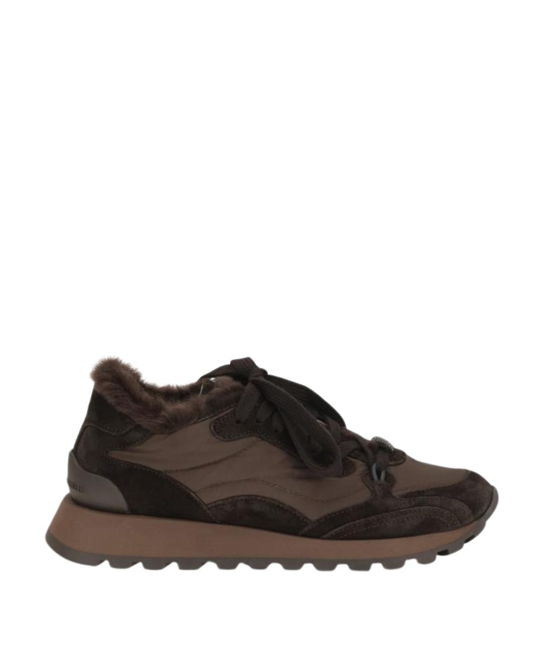 BRUNELLO CUCINELLI Коричневые текстильные кроссовки, фото 1