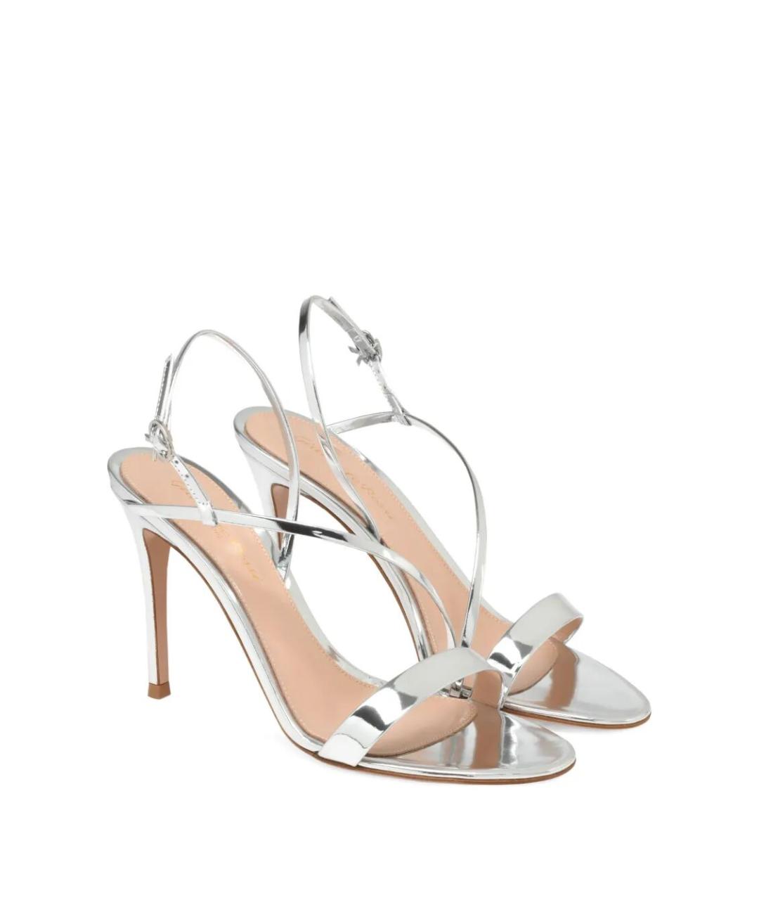 GIANVITO ROSSI Серебряные кожаные босоножки, фото 4