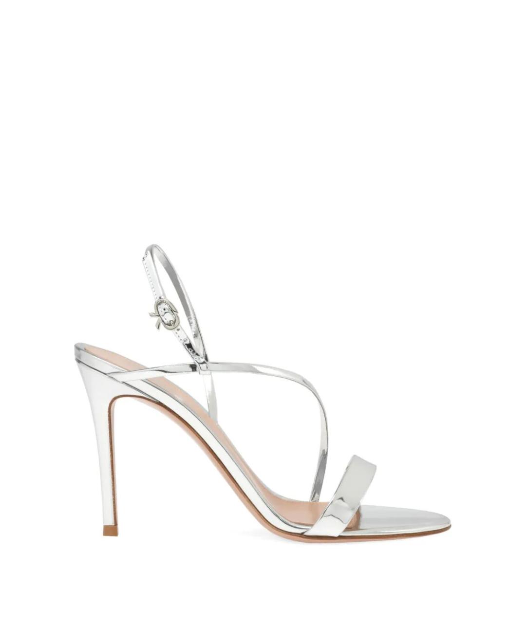 GIANVITO ROSSI Серебряные кожаные босоножки, фото 1