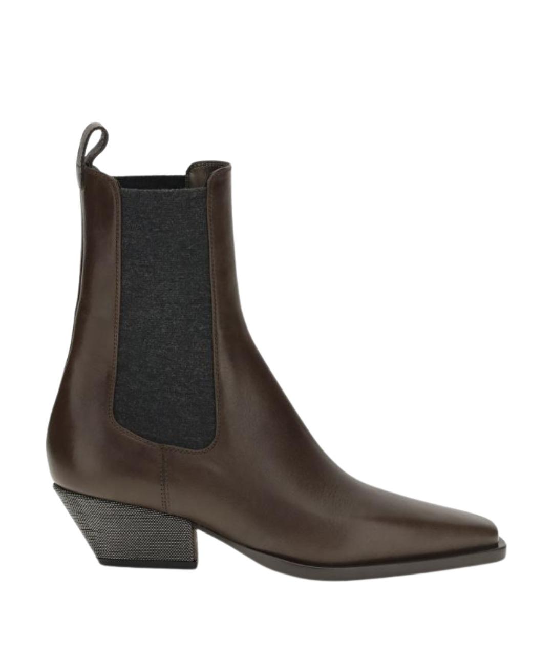 BRUNELLO CUCINELLI Коричневые кожаные ботинки, фото 1