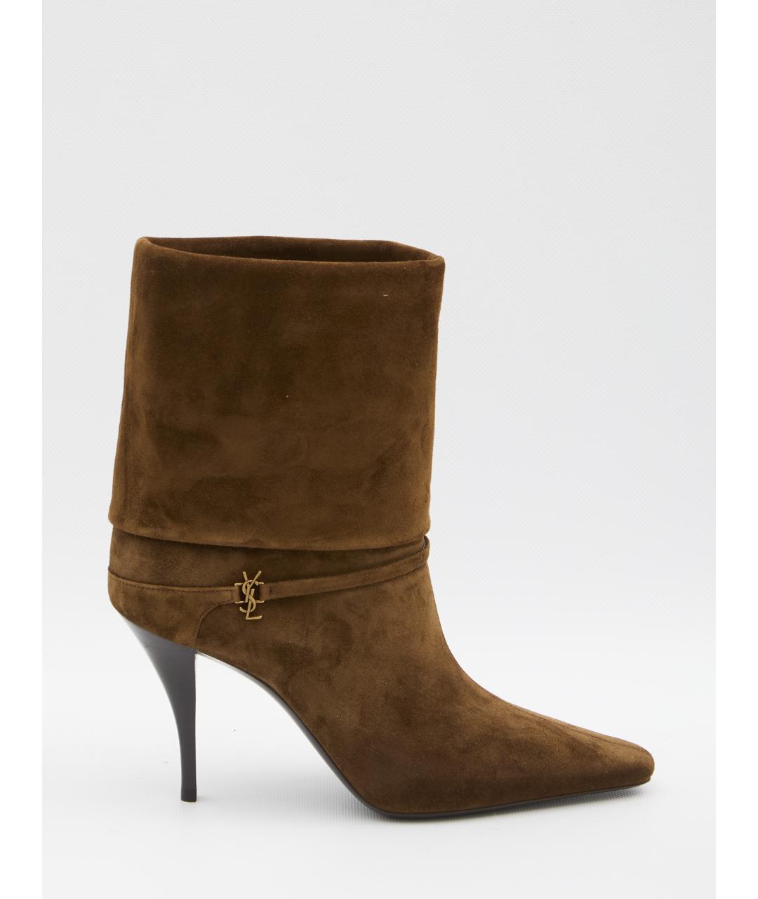 SAINT LAURENT Коричневые замшевые ботильоны, фото 6