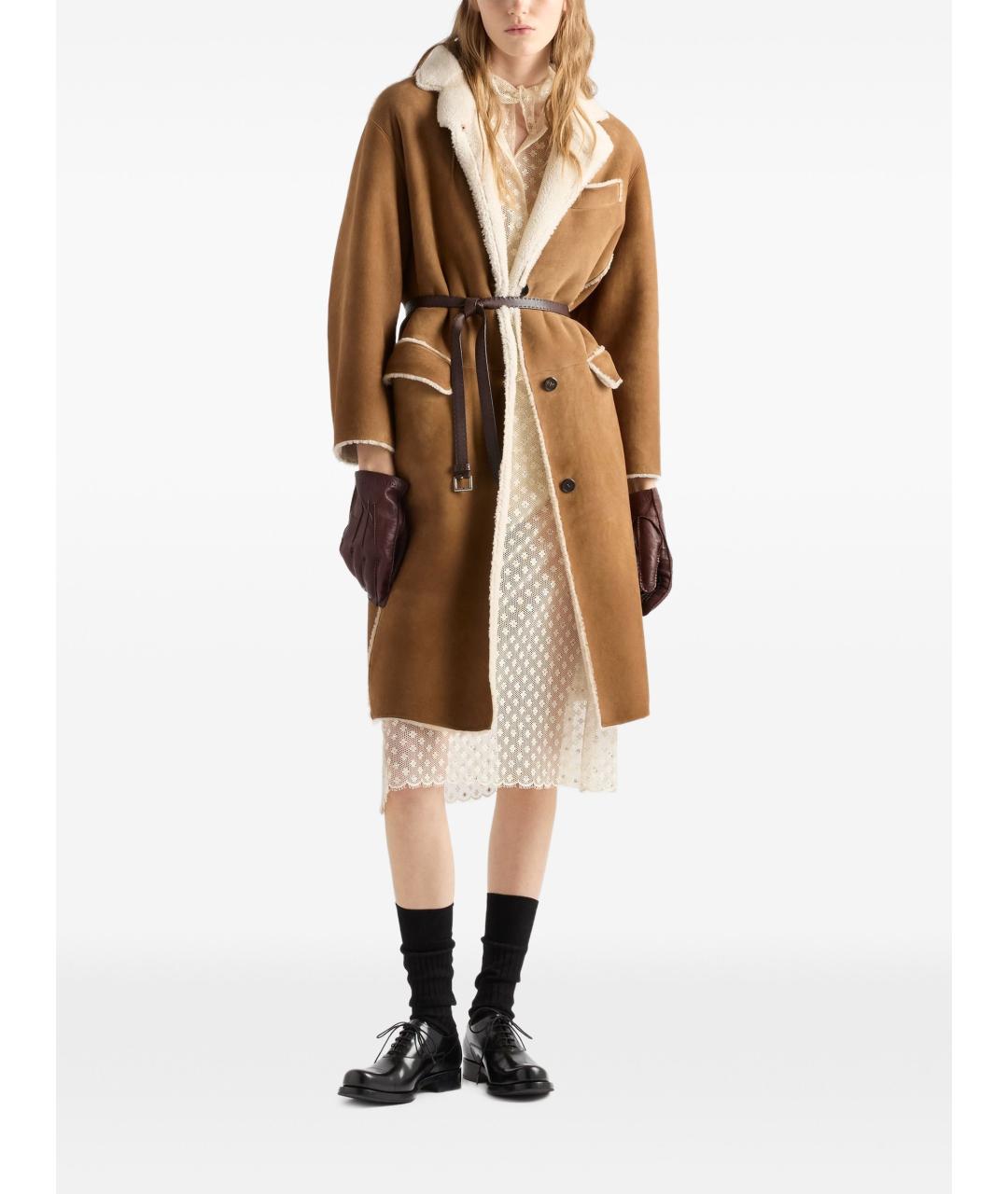 PRADA Коричневая кожаная дубленка, фото 4