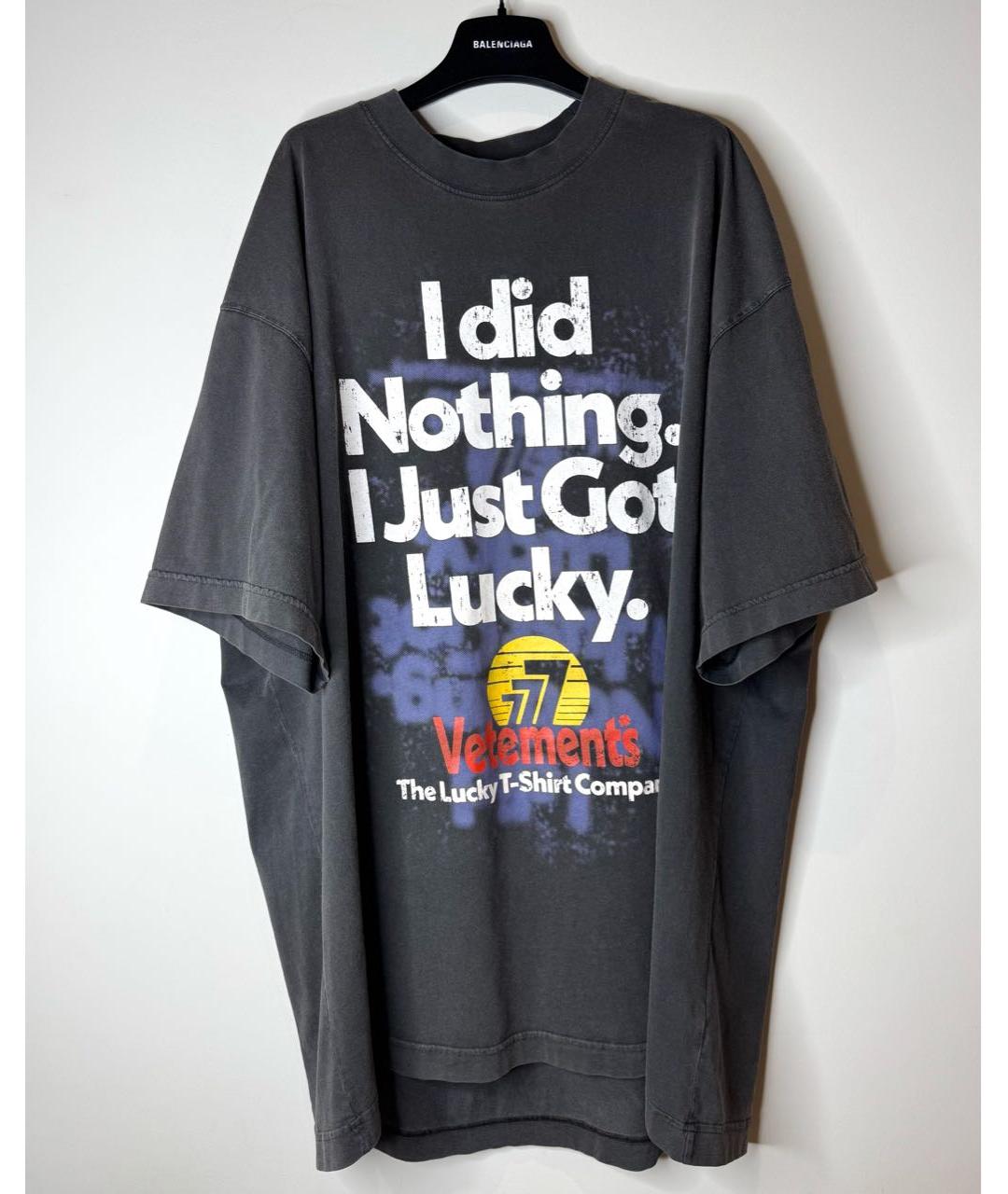 VETEMENTS Антрацитовая хлопковая футболка, фото 2
