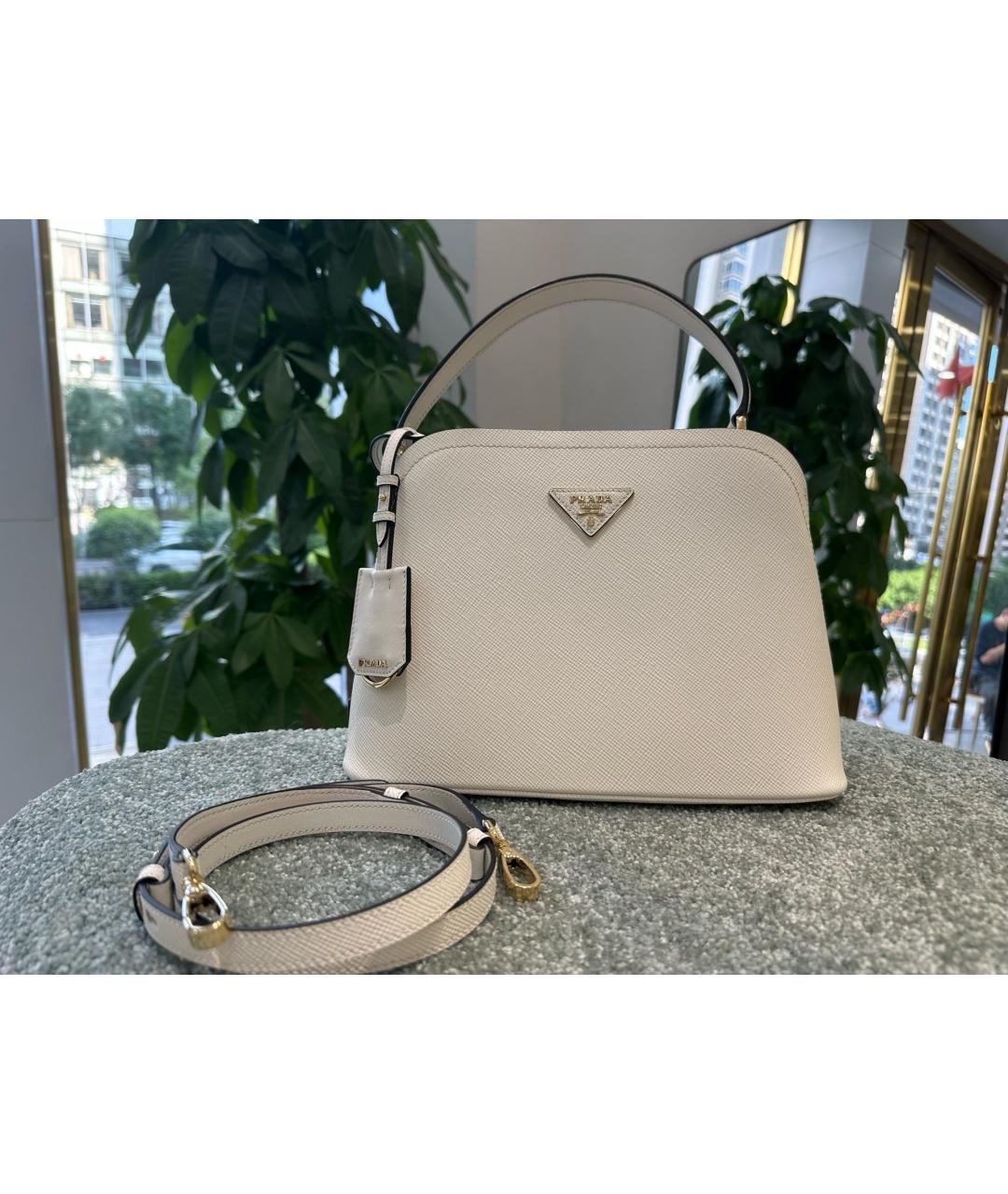 PRADA Белая кожаная сумка тоут, фото 7