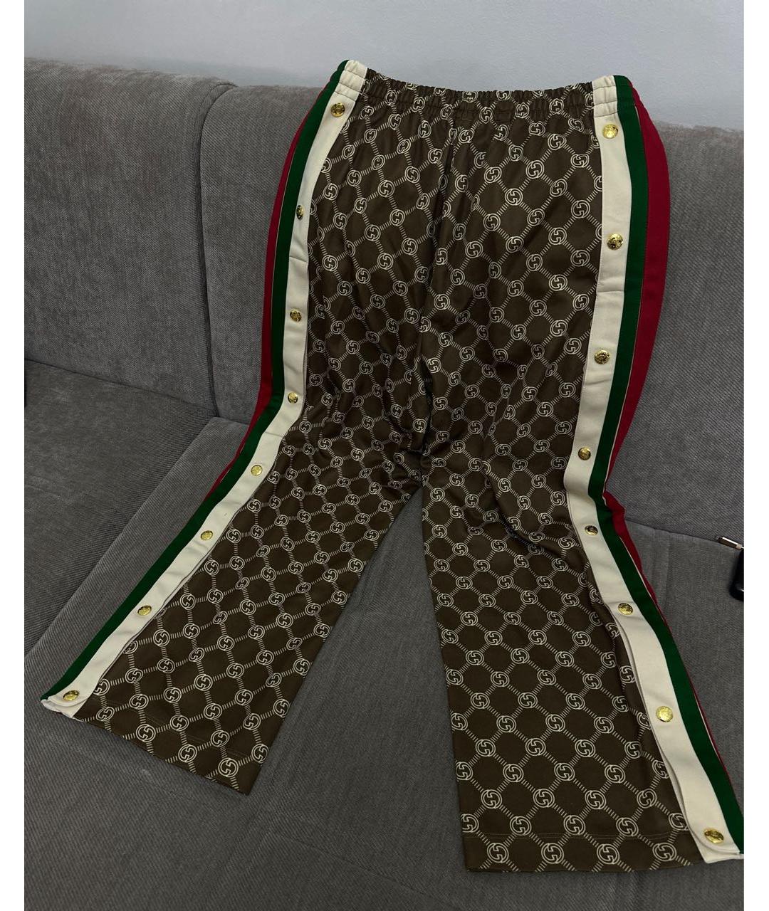 GUCCI Коричневые хлопковые прямые брюки, фото 3