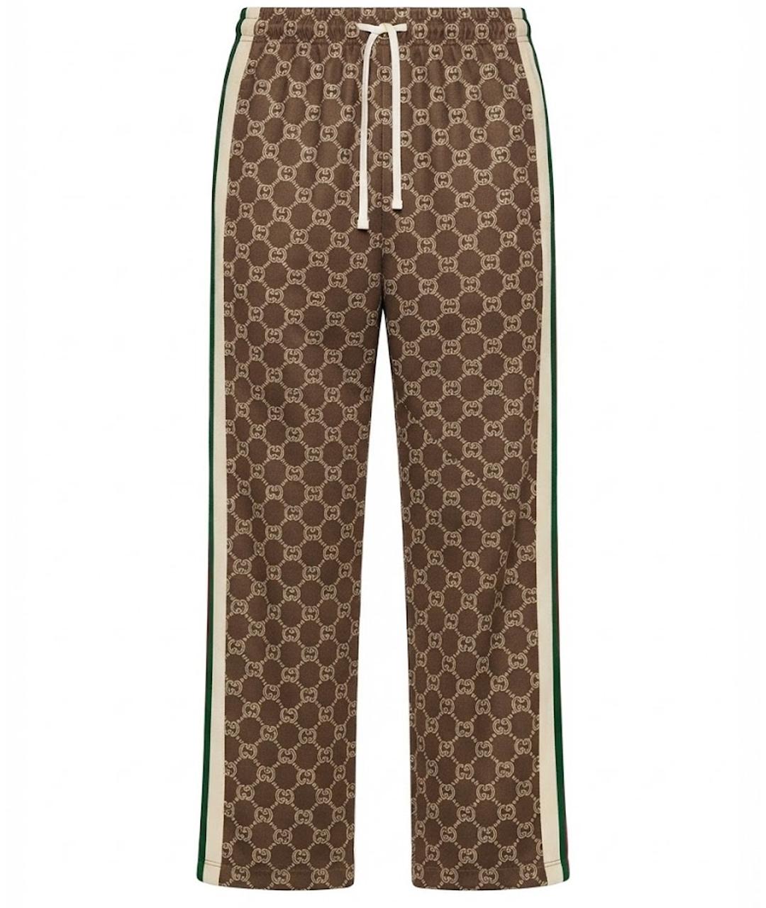 GUCCI Коричневые хлопковые прямые брюки, фото 1