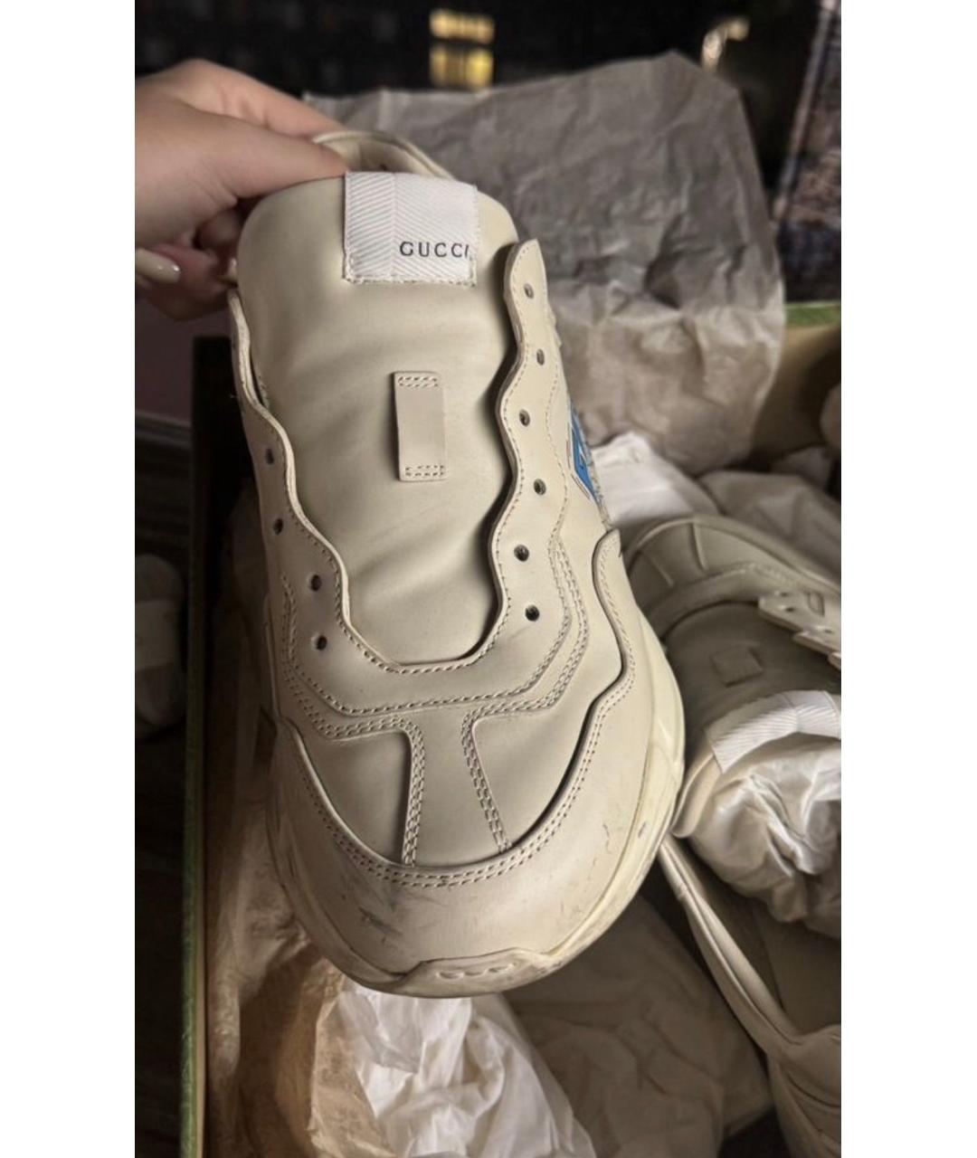 GUCCI Белые кожаные кроссовки, фото 2