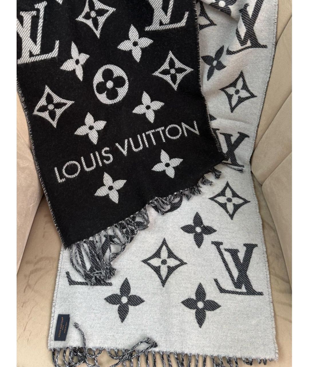 LOUIS VUITTON Черный шерстяной шарф, фото 4