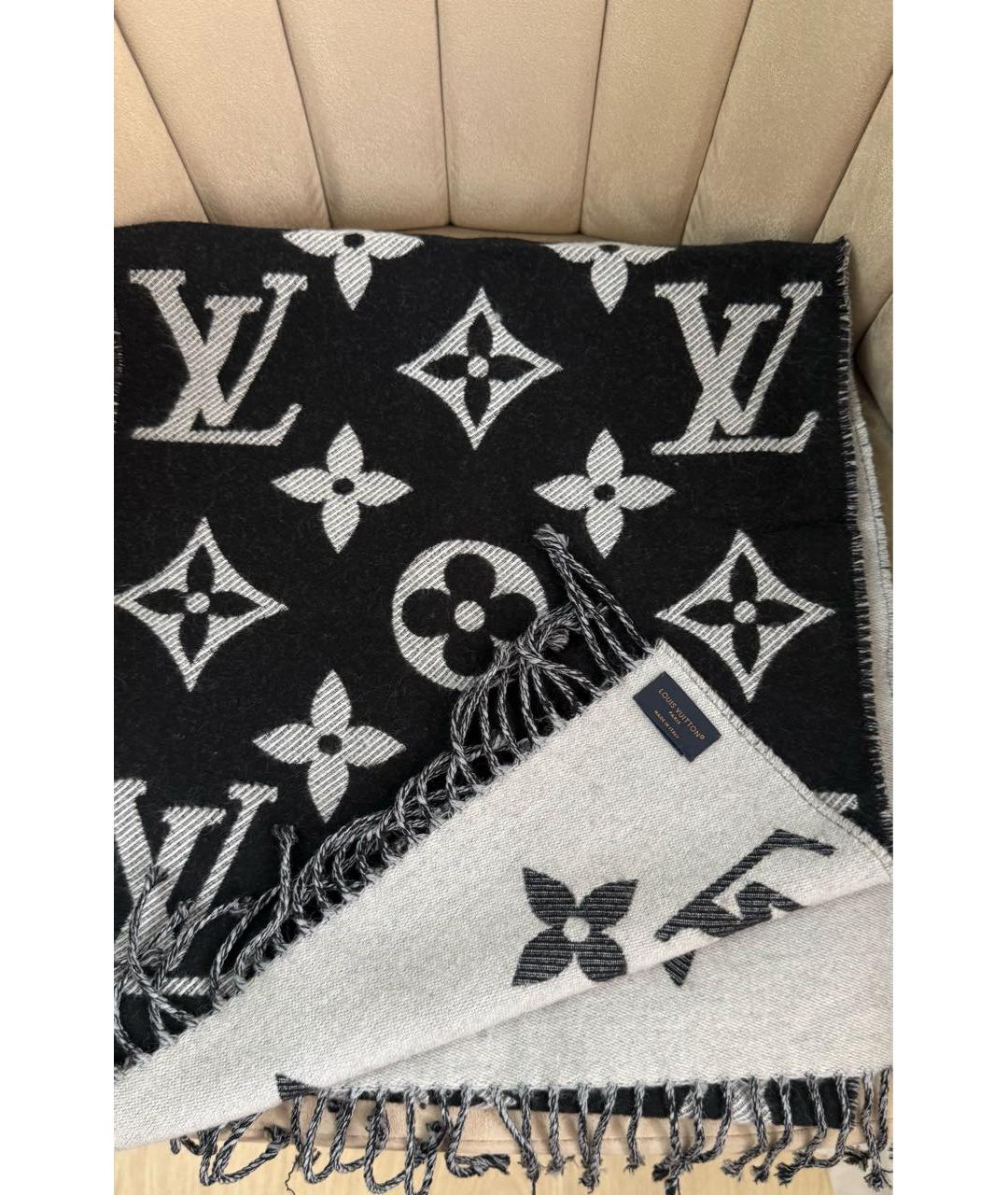 LOUIS VUITTON Черный шерстяной шарф, фото 5