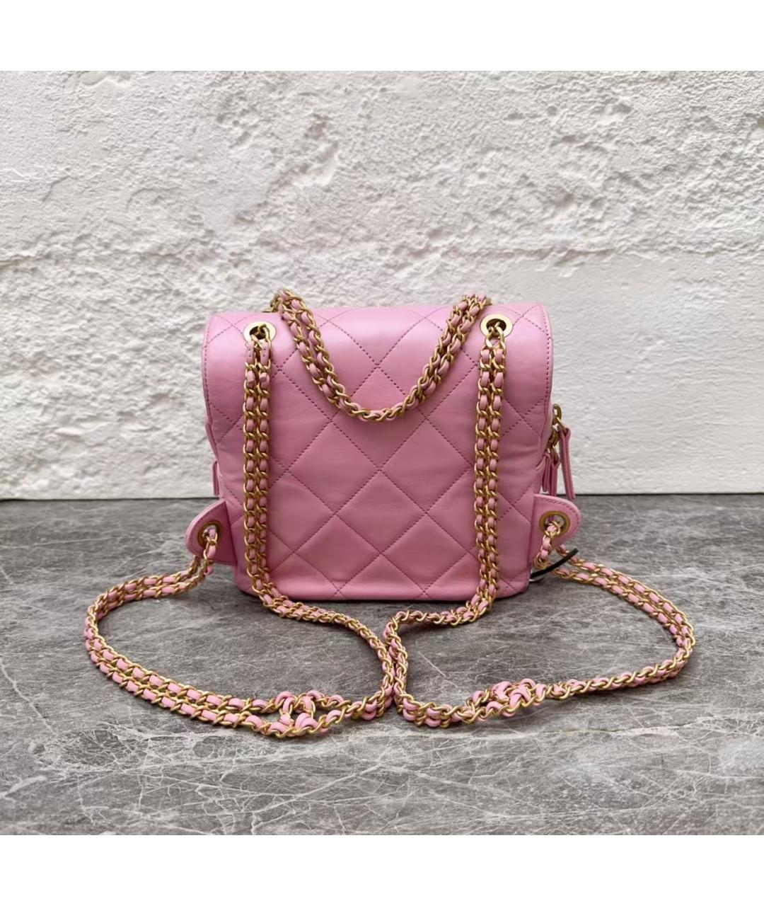 CHANEL Розовый кожаный рюкзак, фото 4