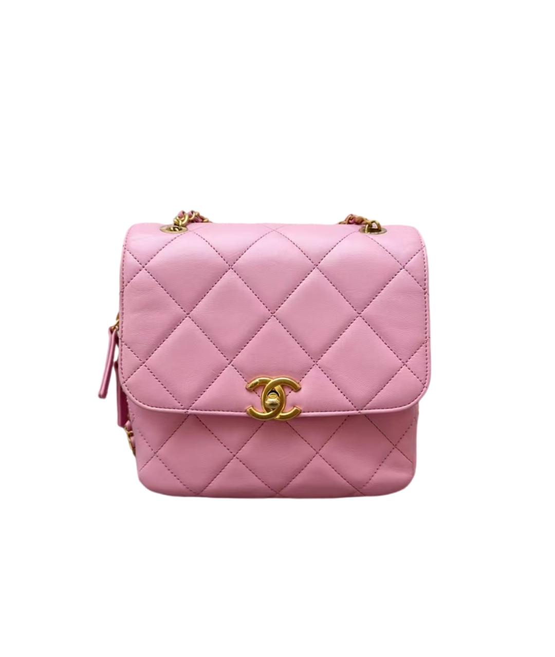 CHANEL Розовый кожаный рюкзак, фото 6
