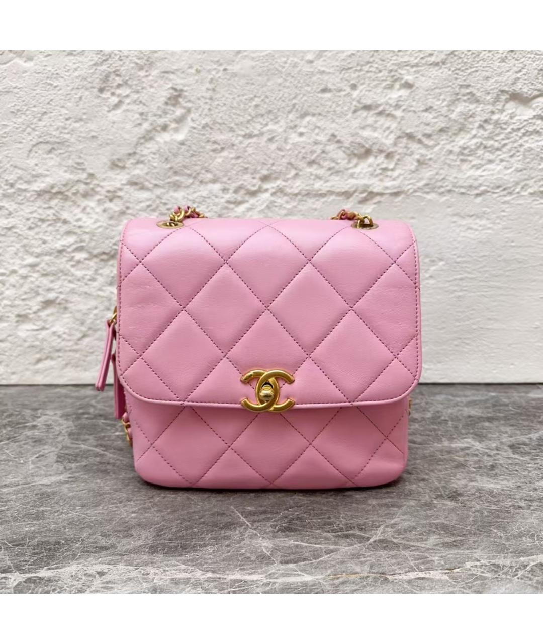 CHANEL Розовый кожаный рюкзак, фото 2