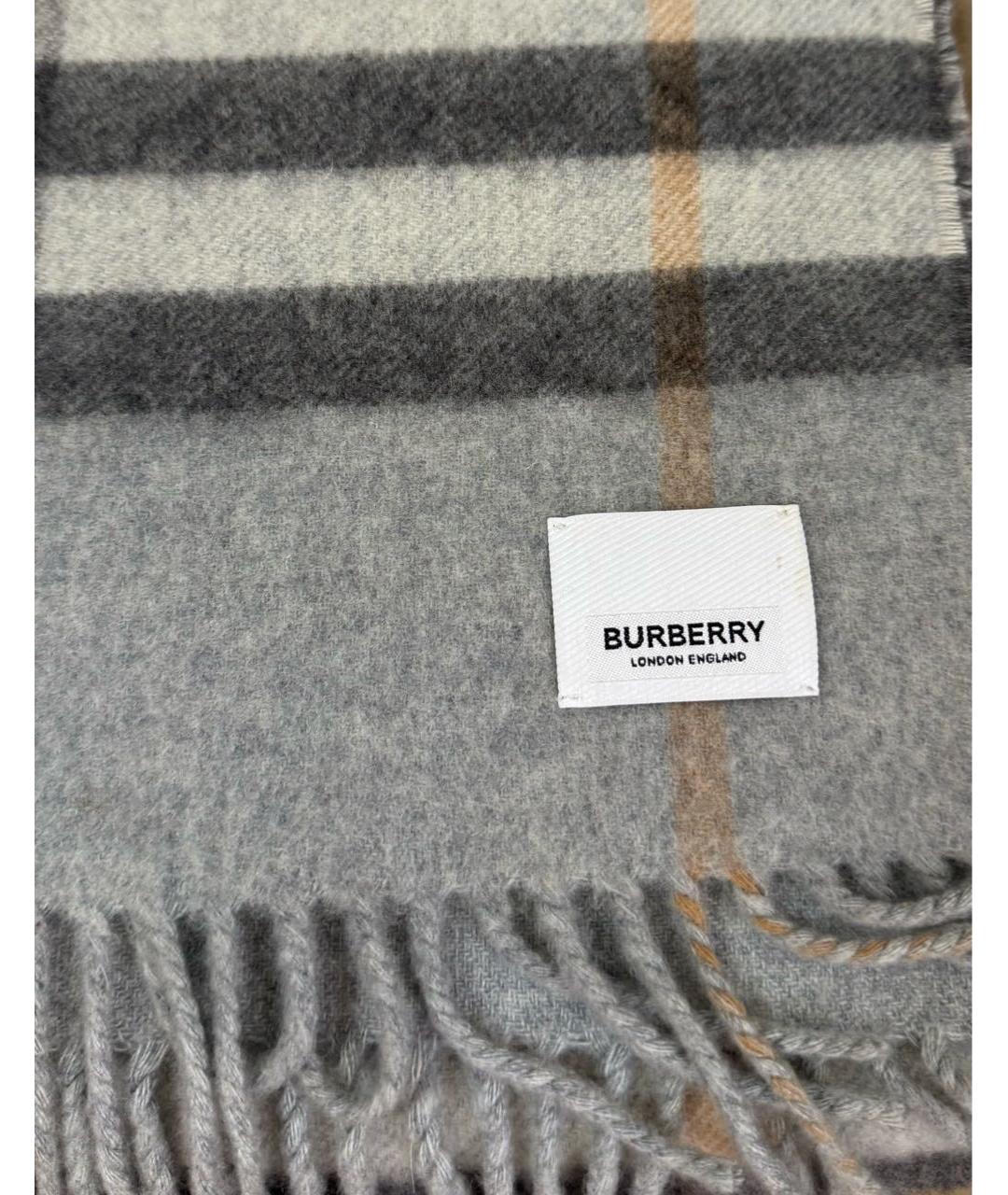 BURBERRY Серый шерстяной шарф, фото 3