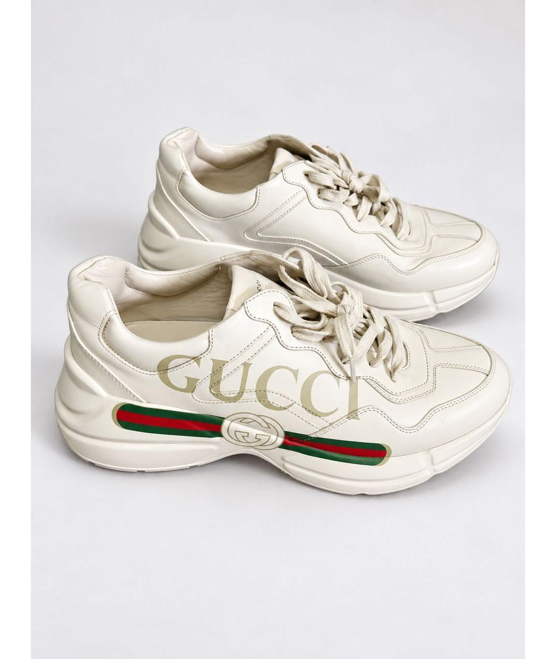 GUCCI Белые кожаные низкие кроссовки / кеды, фото 5