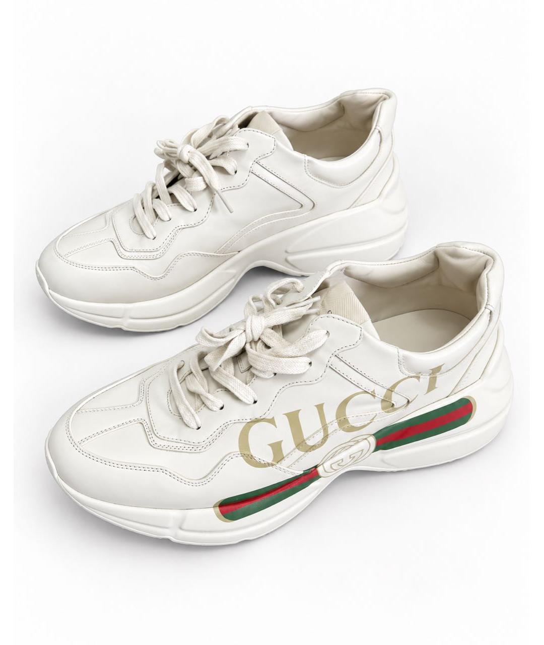 GUCCI Белые кожаные низкие кроссовки / кеды, фото 4