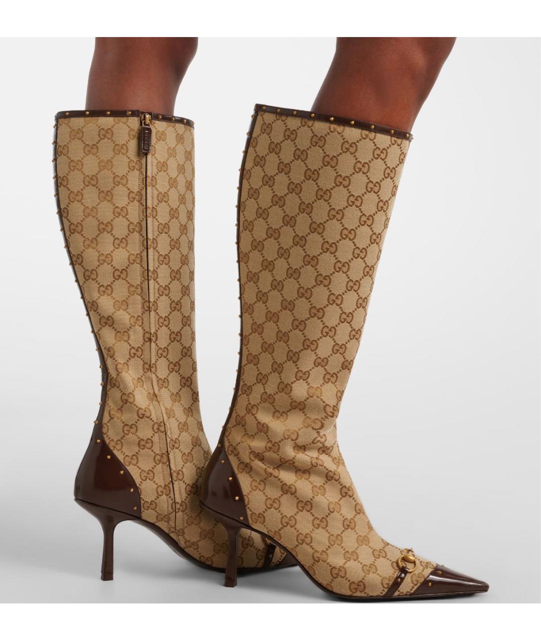 GUCCI Бежевые текстильные сапоги, фото 2