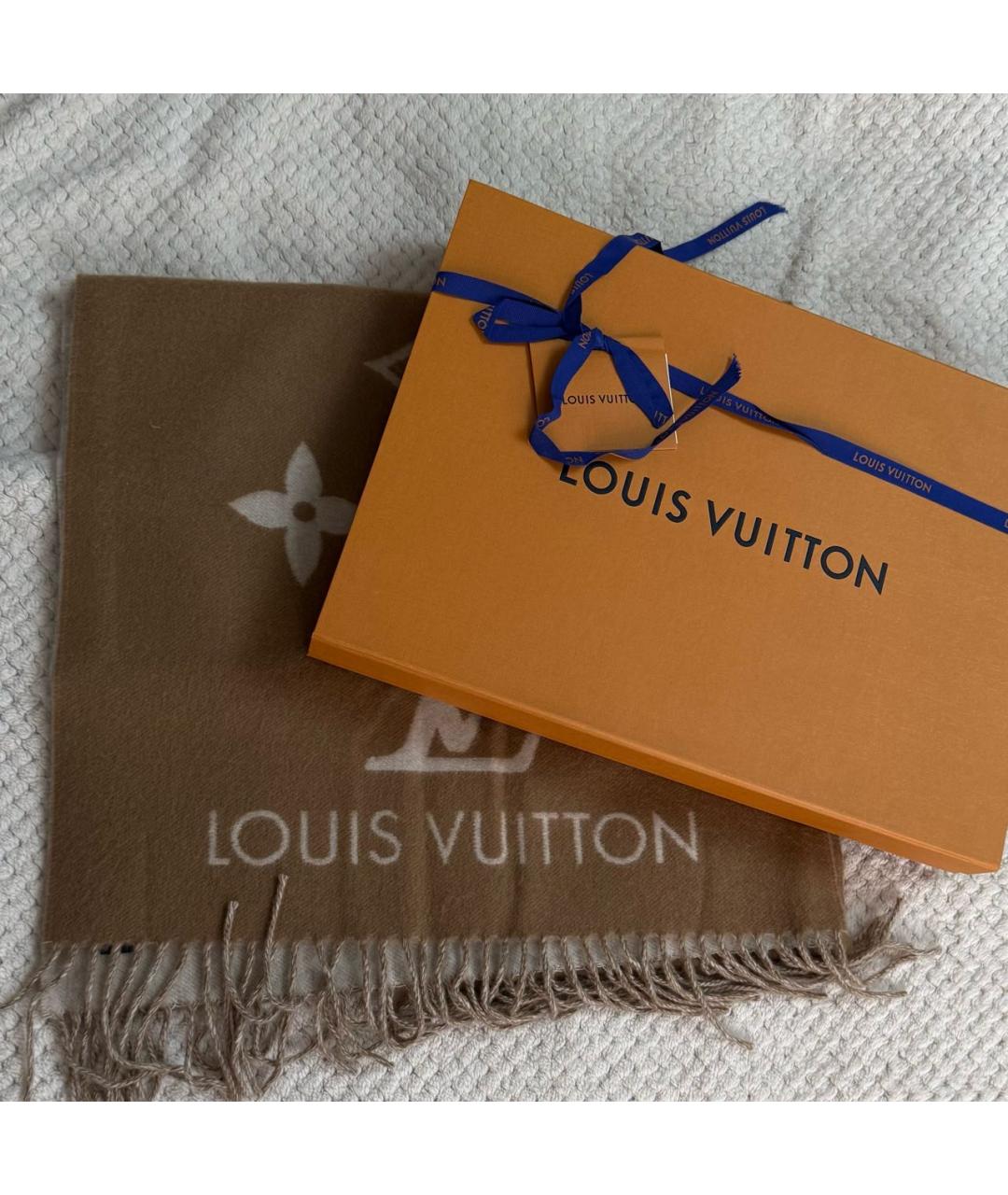 LOUIS VUITTON Бежевый кашемировый шарф, фото 4