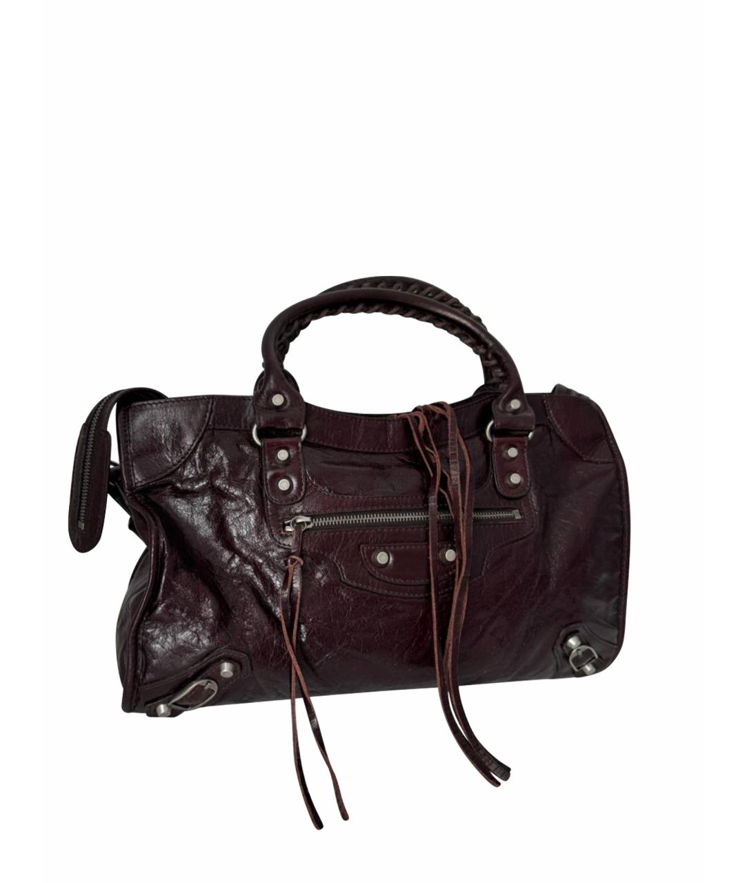 BALENCIAGA Бордовая кожаная сумка тоут, фото 1