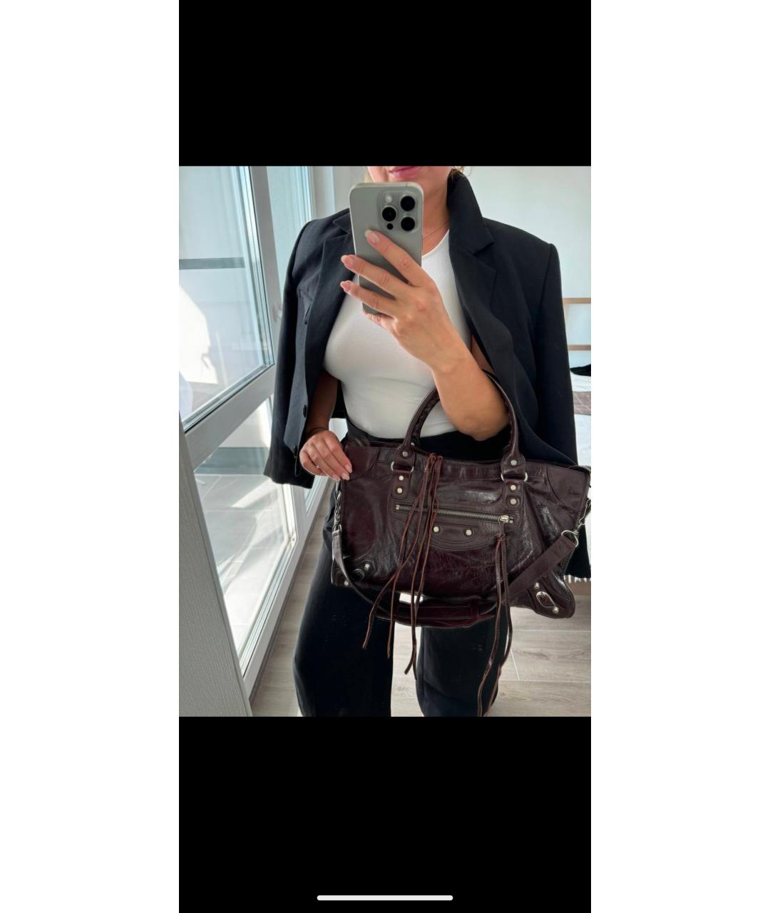 BALENCIAGA Бордовая кожаная сумка тоут, фото 2