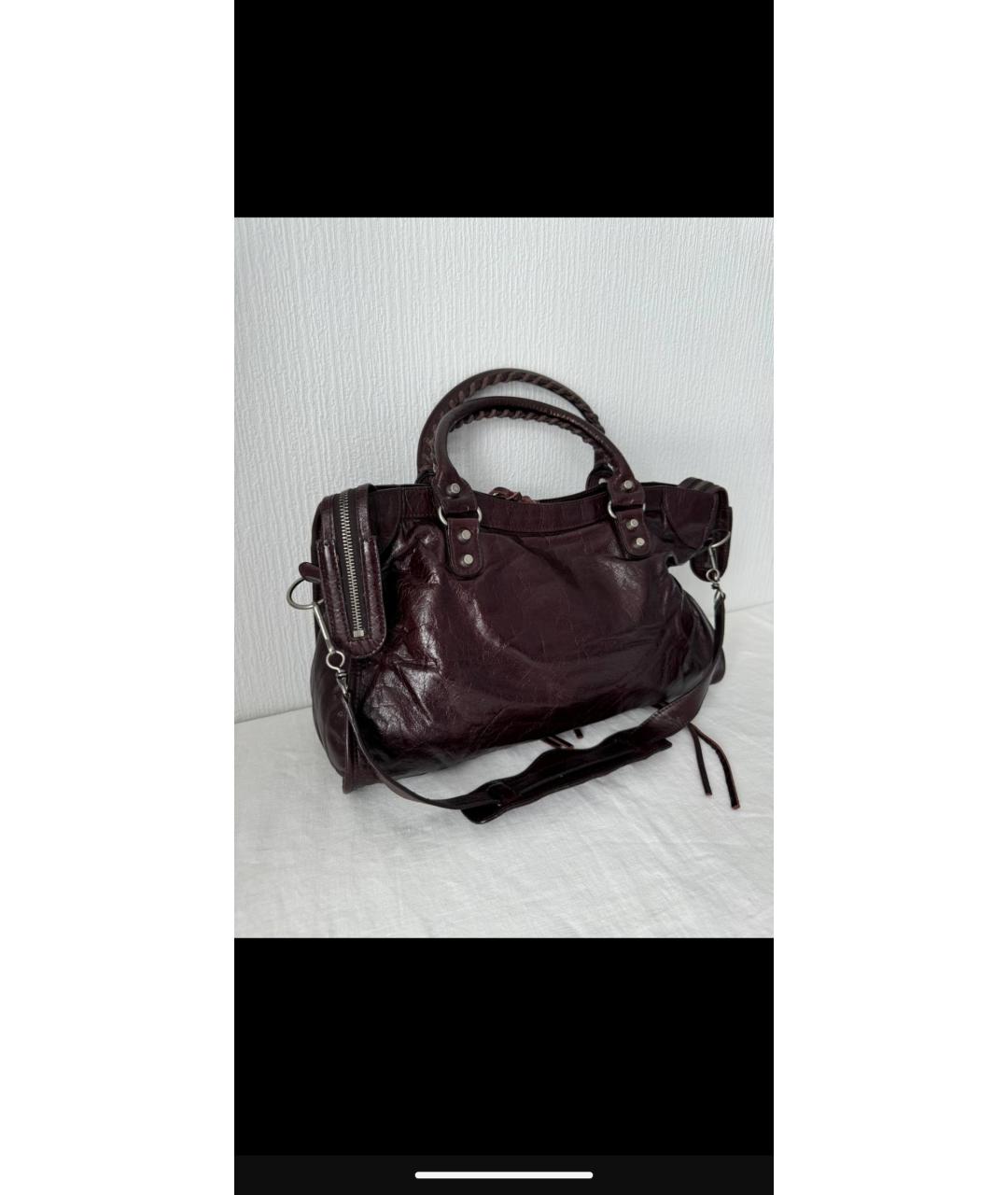 BALENCIAGA Бордовая кожаная сумка тоут, фото 3