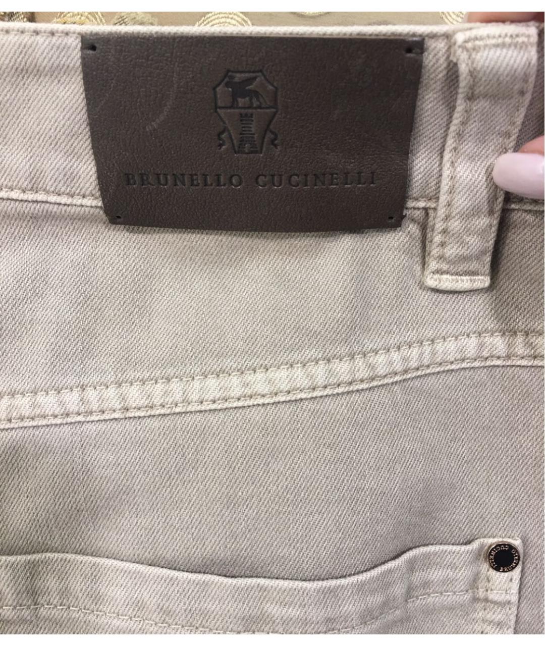 BRUNELLO CUCINELLI Бежевые хлопковые джинсы слим, фото 4