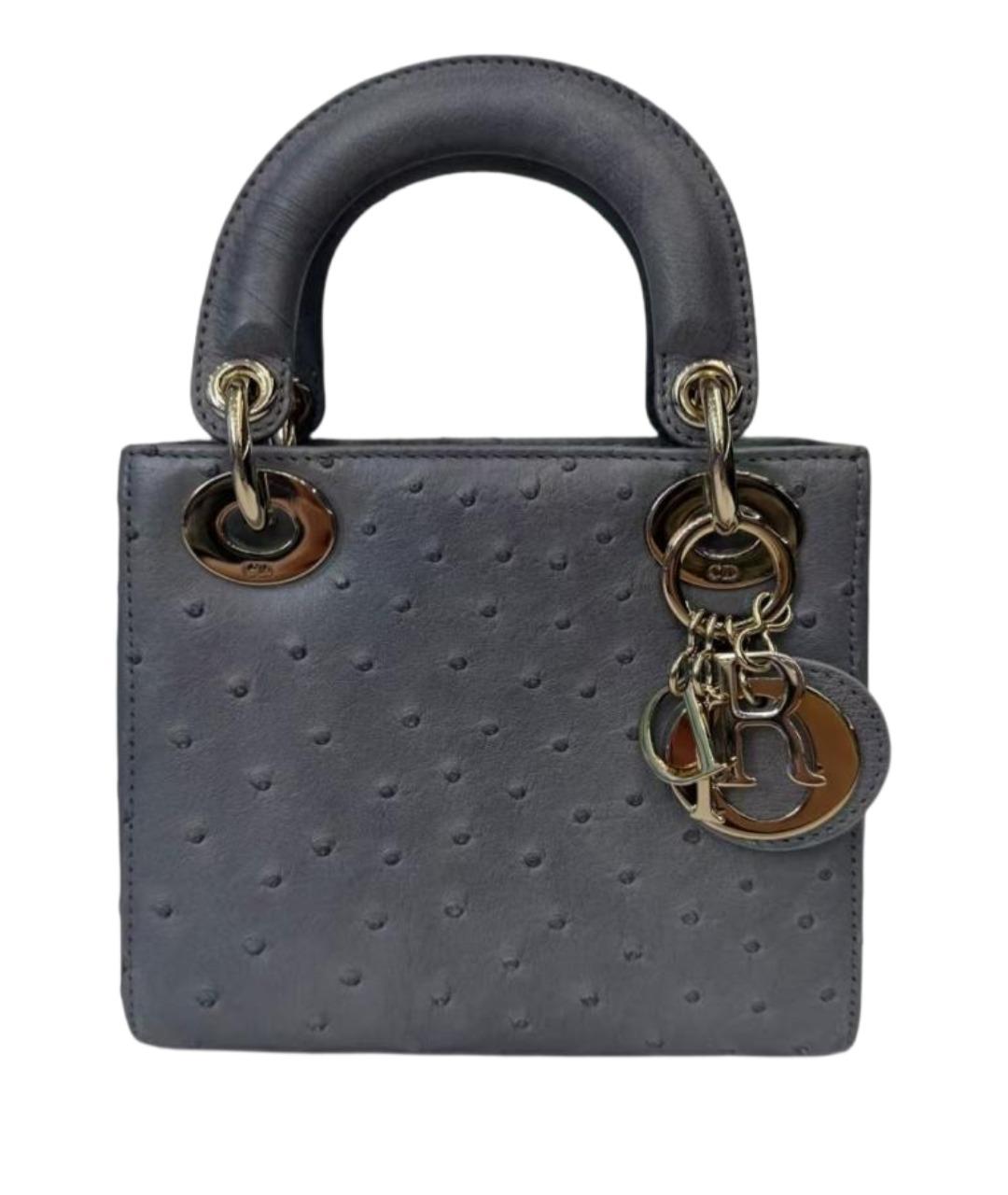 CHRISTIAN DIOR Серая сумка с короткими ручками из кожи страуса, фото 1