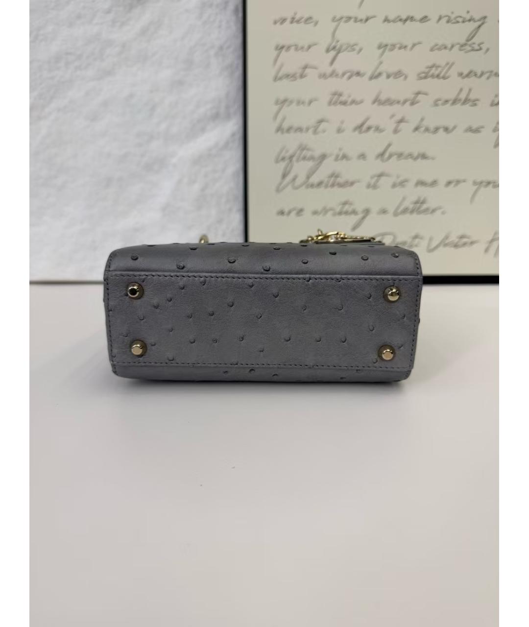 CHRISTIAN DIOR Серая сумка с короткими ручками из кожи страуса, фото 6
