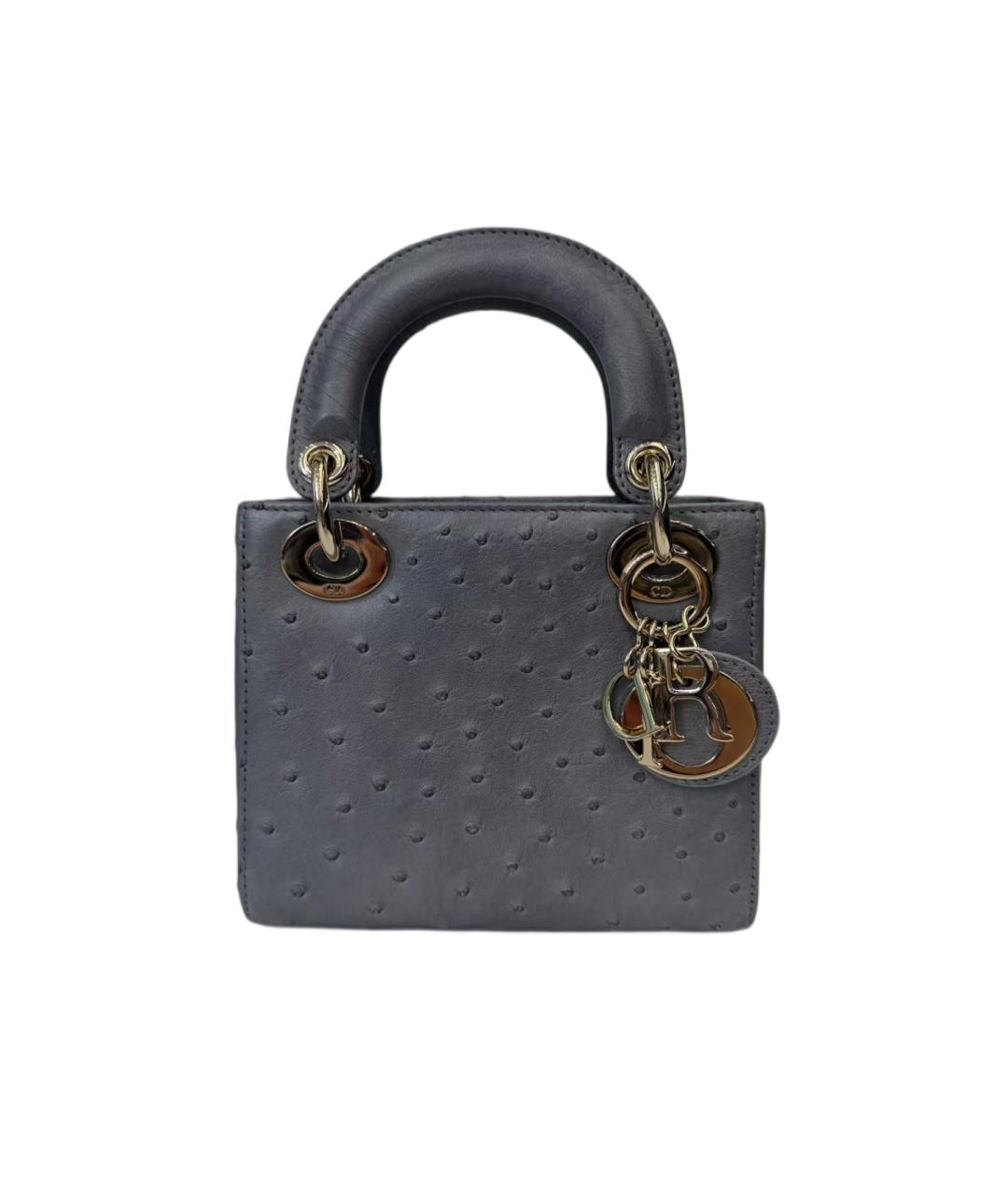 CHRISTIAN DIOR Серая сумка с короткими ручками из кожи страуса, фото 9
