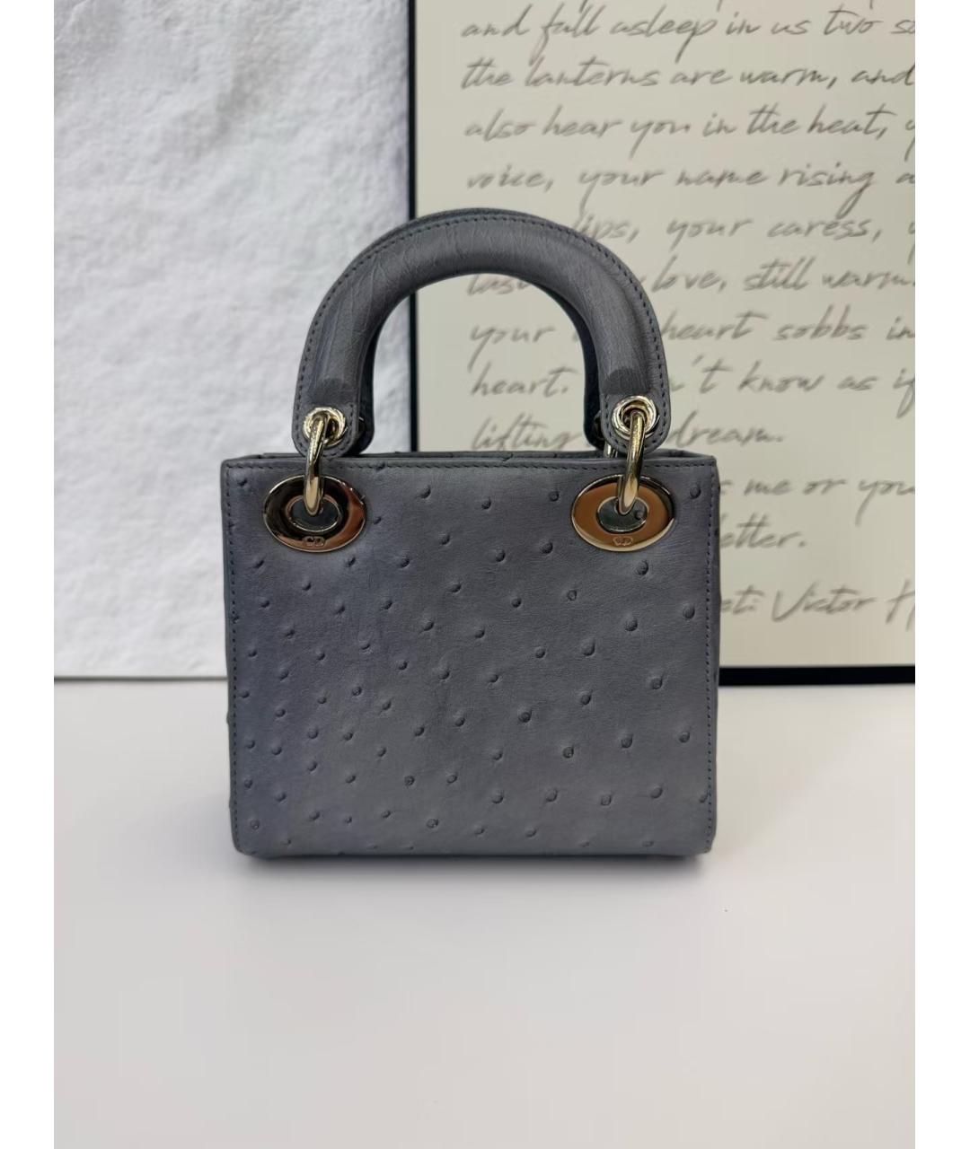 CHRISTIAN DIOR Серая сумка с короткими ручками из кожи страуса, фото 3