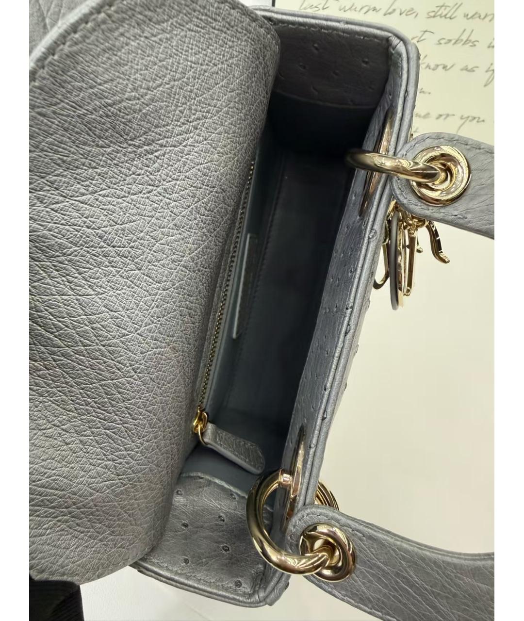 CHRISTIAN DIOR Серая сумка с короткими ручками из кожи страуса, фото 7