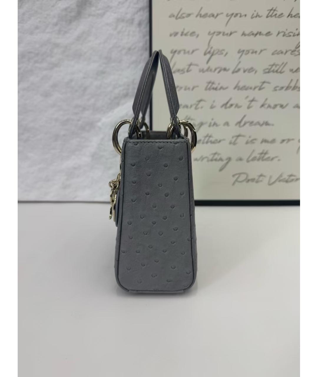 CHRISTIAN DIOR Серая сумка с короткими ручками из кожи страуса, фото 5