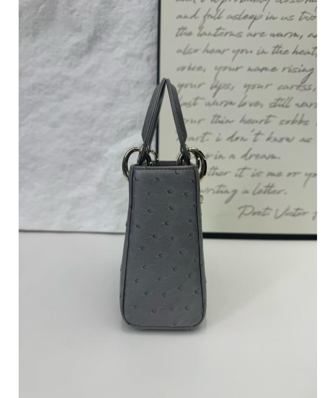 CHRISTIAN DIOR Серая сумка с короткими ручками из кожи страуса, фото 4
