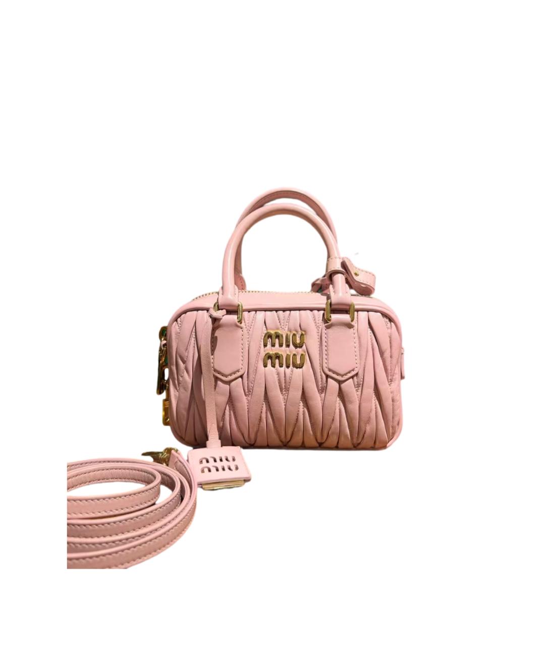 MIU MIU Розовая кожаная сумка с короткими ручками, фото 5