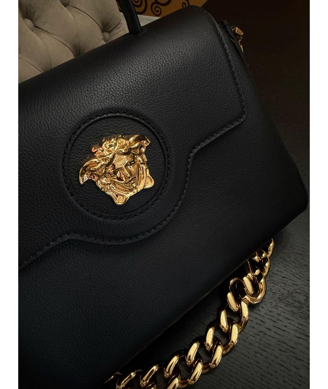 VERSACE Черная кожаная сумка с короткими ручками, фото 5