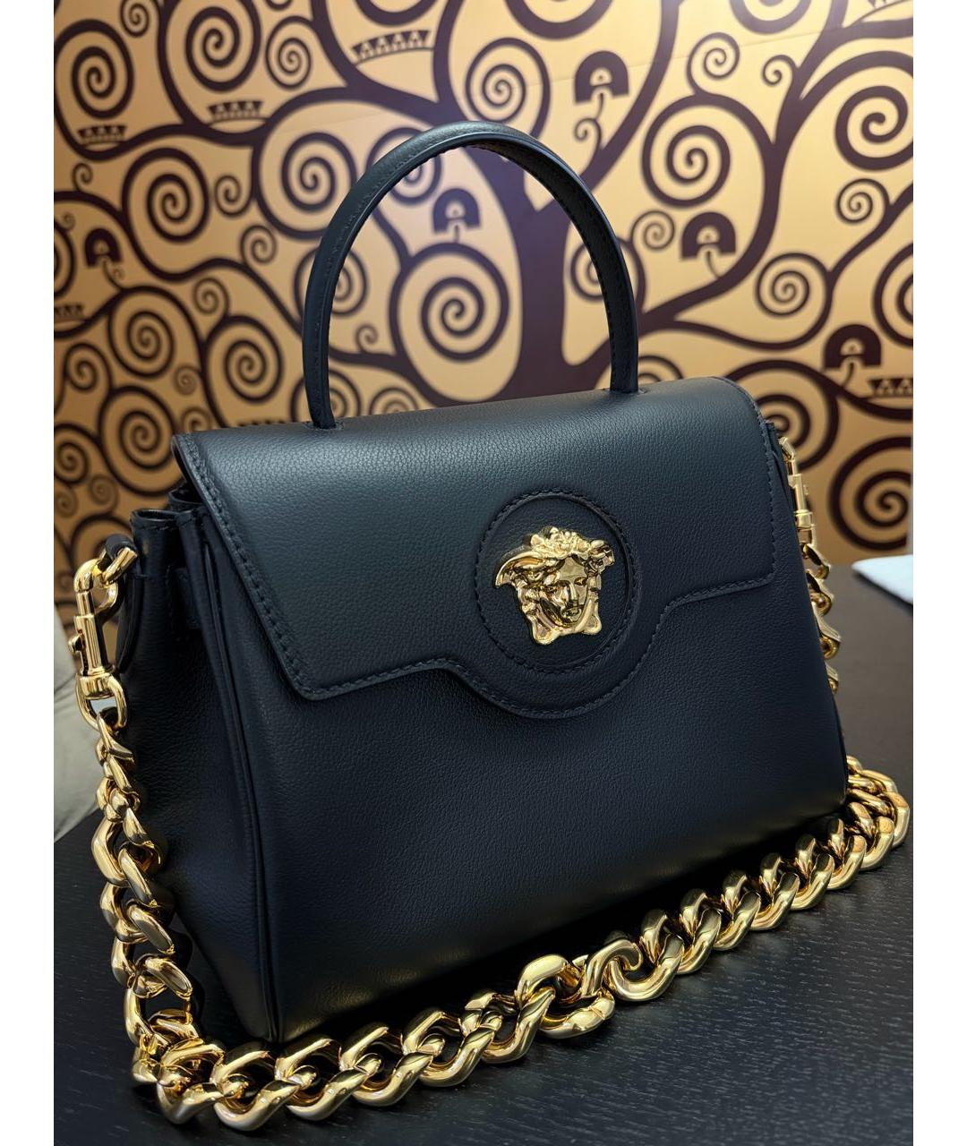 VERSACE Черная кожаная сумка с короткими ручками, фото 2