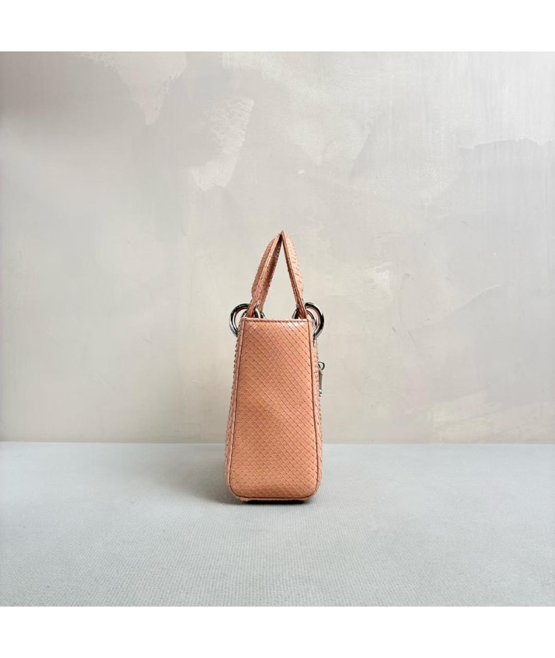 CHRISTIAN DIOR Розовая сумка с короткими ручками из кожи питона, фото 5