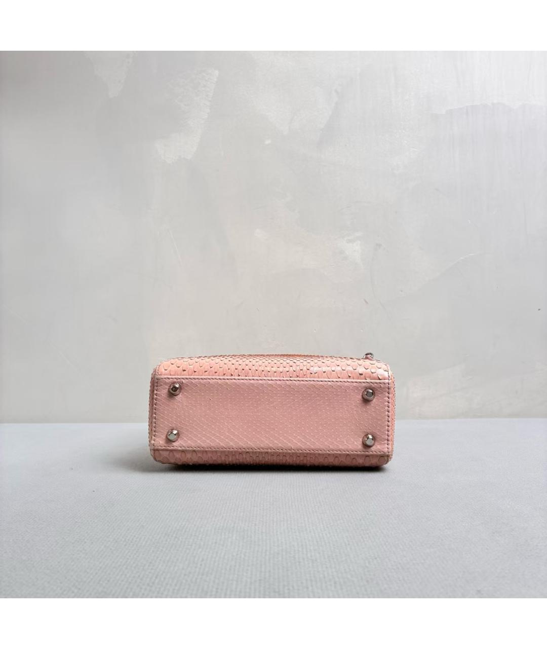 CHRISTIAN DIOR Розовая сумка с короткими ручками из кожи питона, фото 6