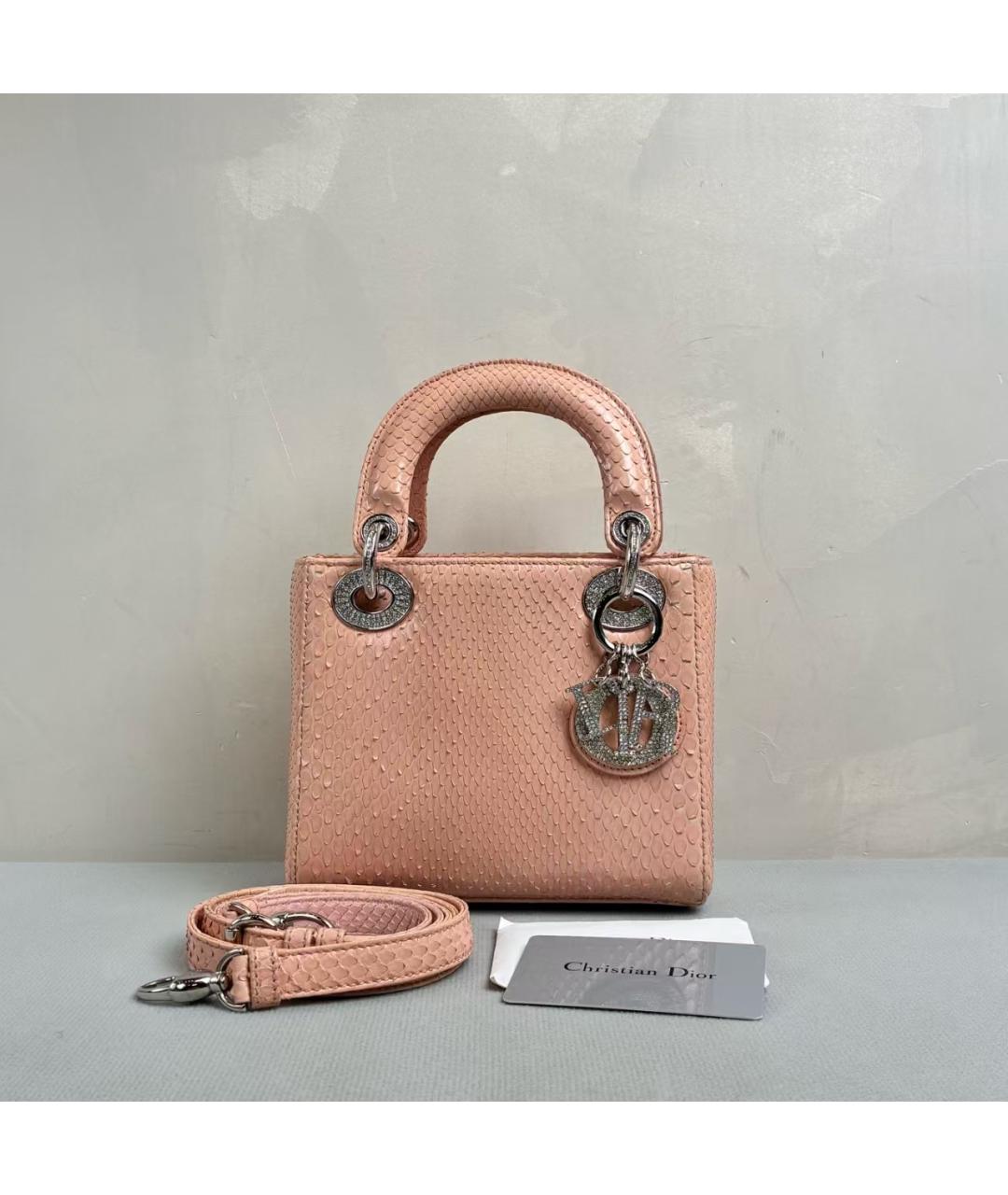 CHRISTIAN DIOR Розовая сумка с короткими ручками из кожи питона, фото 2