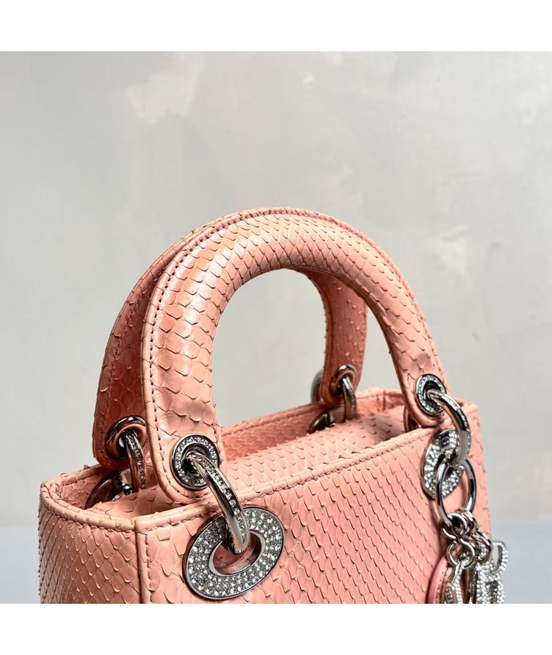 CHRISTIAN DIOR Розовая сумка с короткими ручками из кожи питона, фото 7