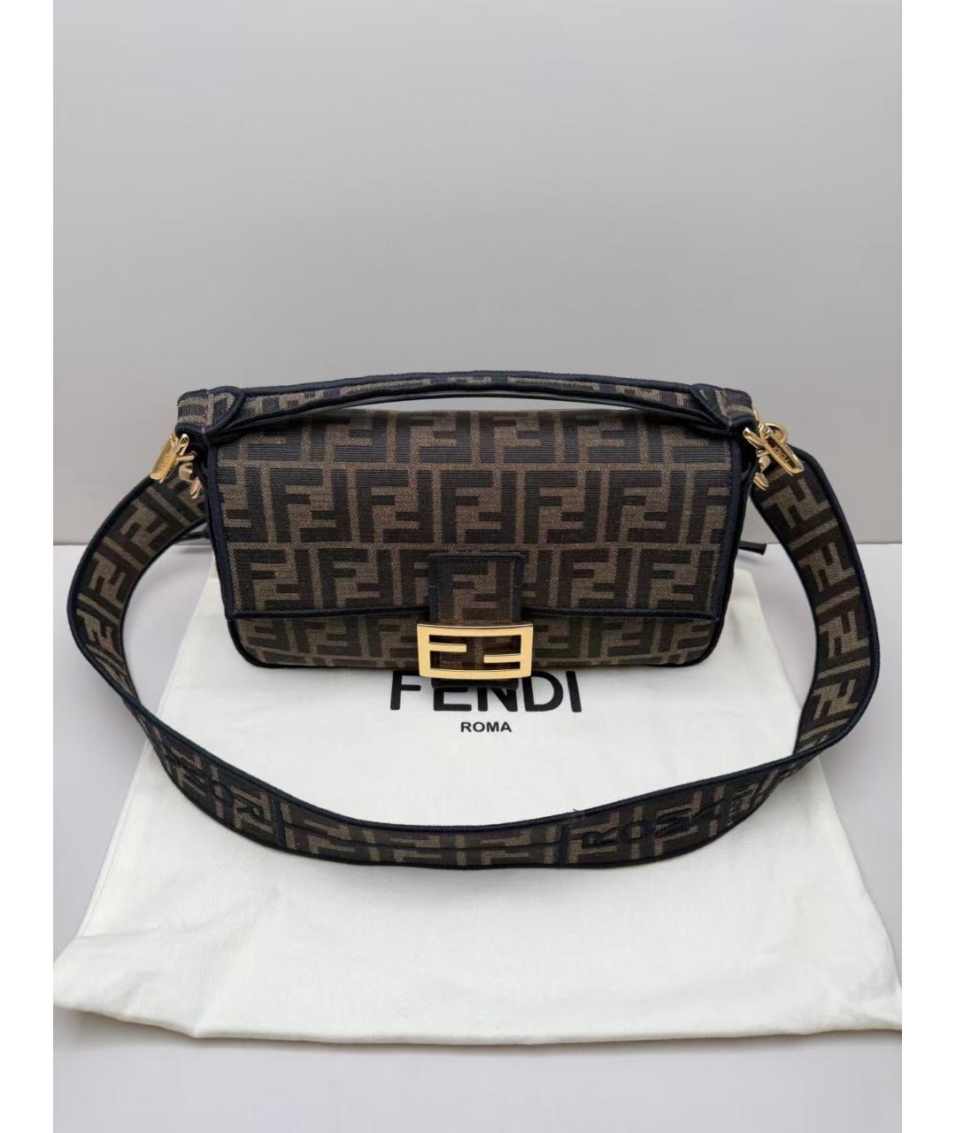 FENDI Коричневая жаккардовая сумка через плечо, фото 2