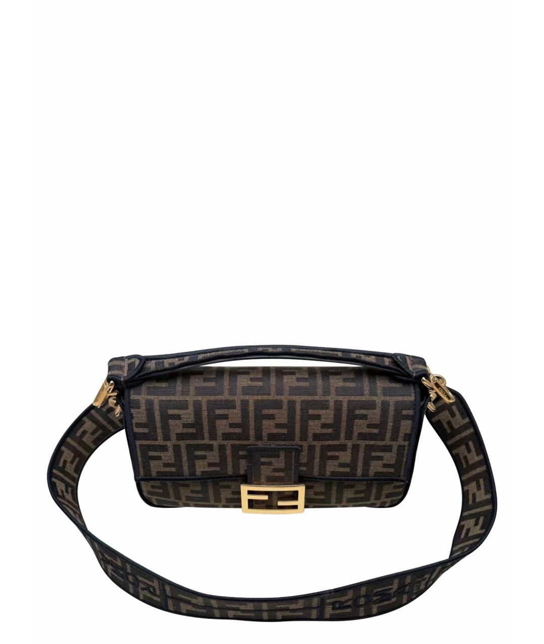 FENDI Коричневая жаккардовая сумка через плечо, фото 1