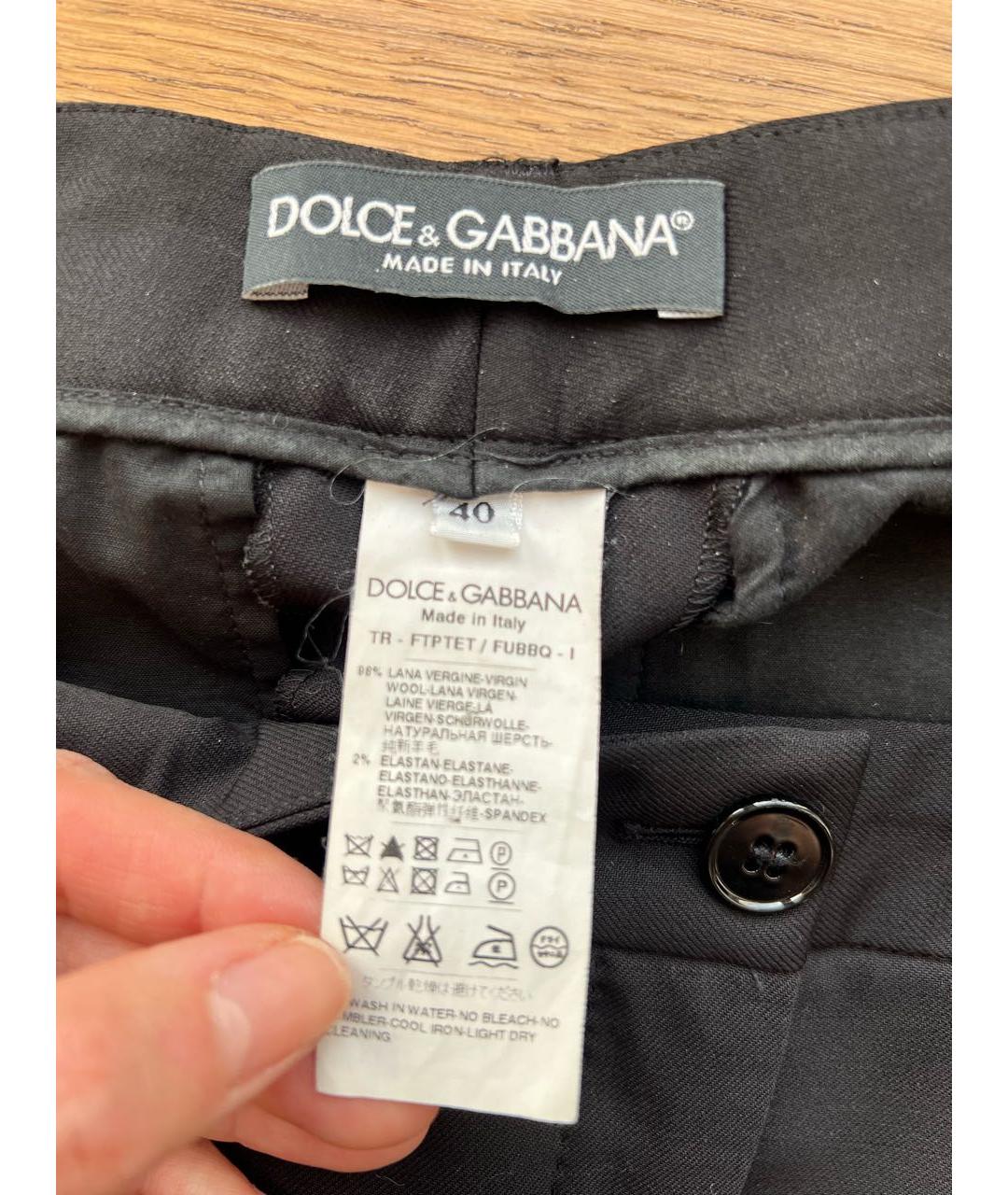 DOLCE&GABBANA Черные шерстяные прямые брюки, фото 3